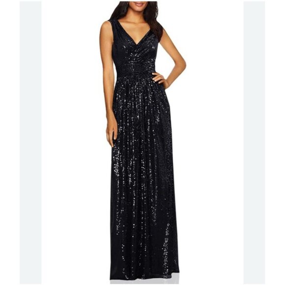 Black Sequin Sleeveless Evening Gown Sz 12 Kate Kasin Gown Prom Holiday - Picture 1 of 9